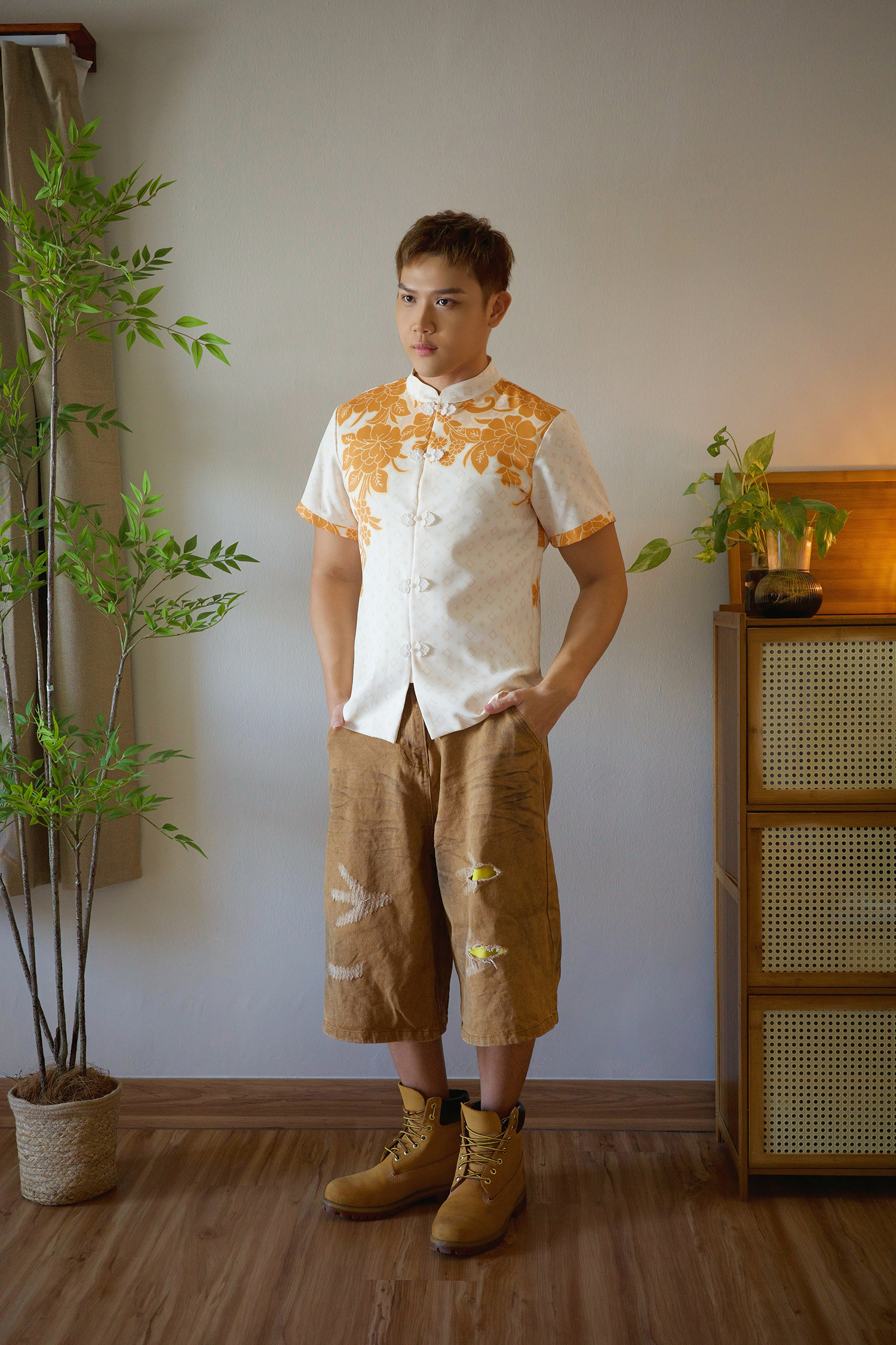 Batik Print mandarin Shirt Top - Men AC343