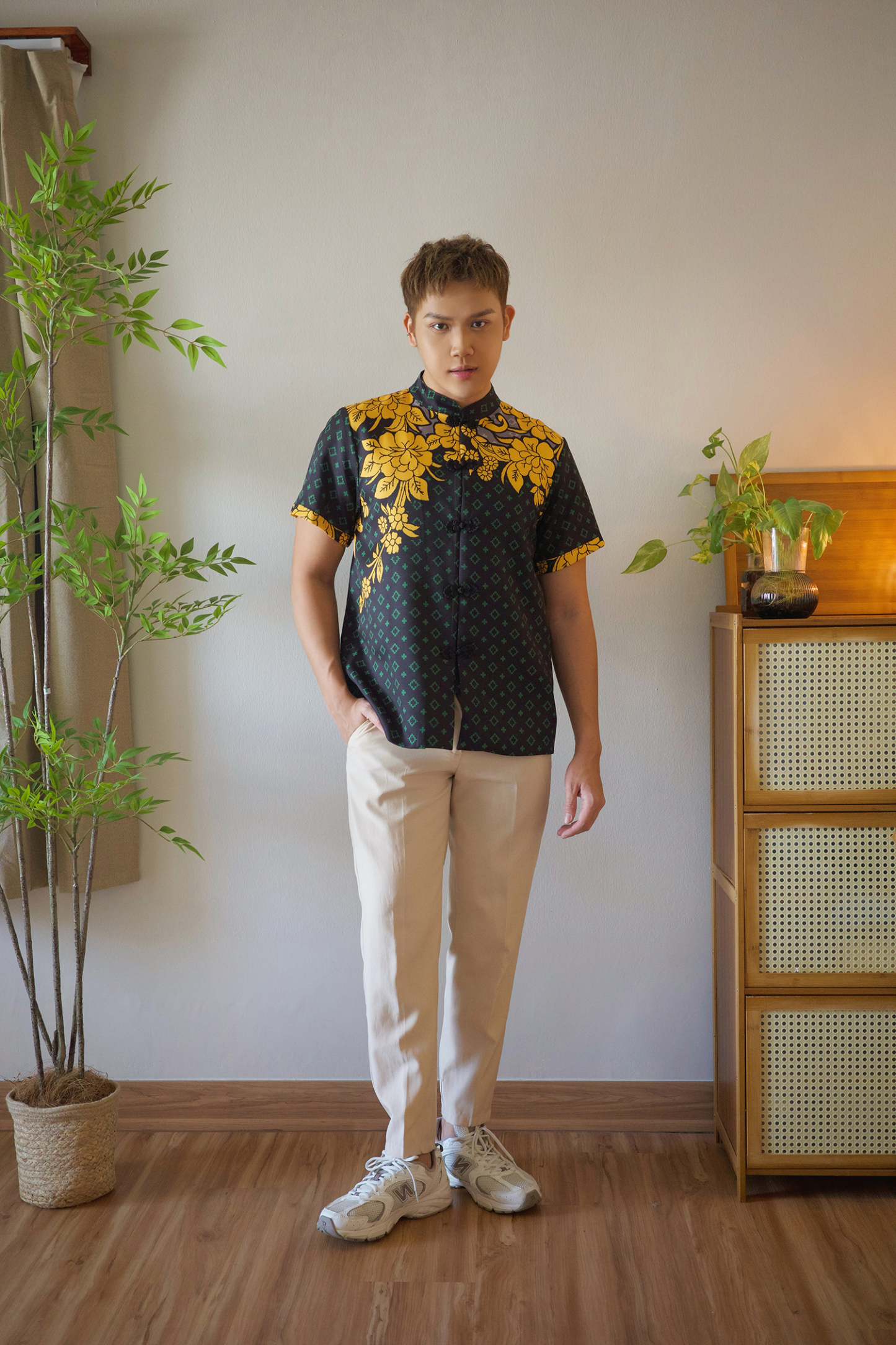 Batik Print mandarin Shirt Top - Men AC343