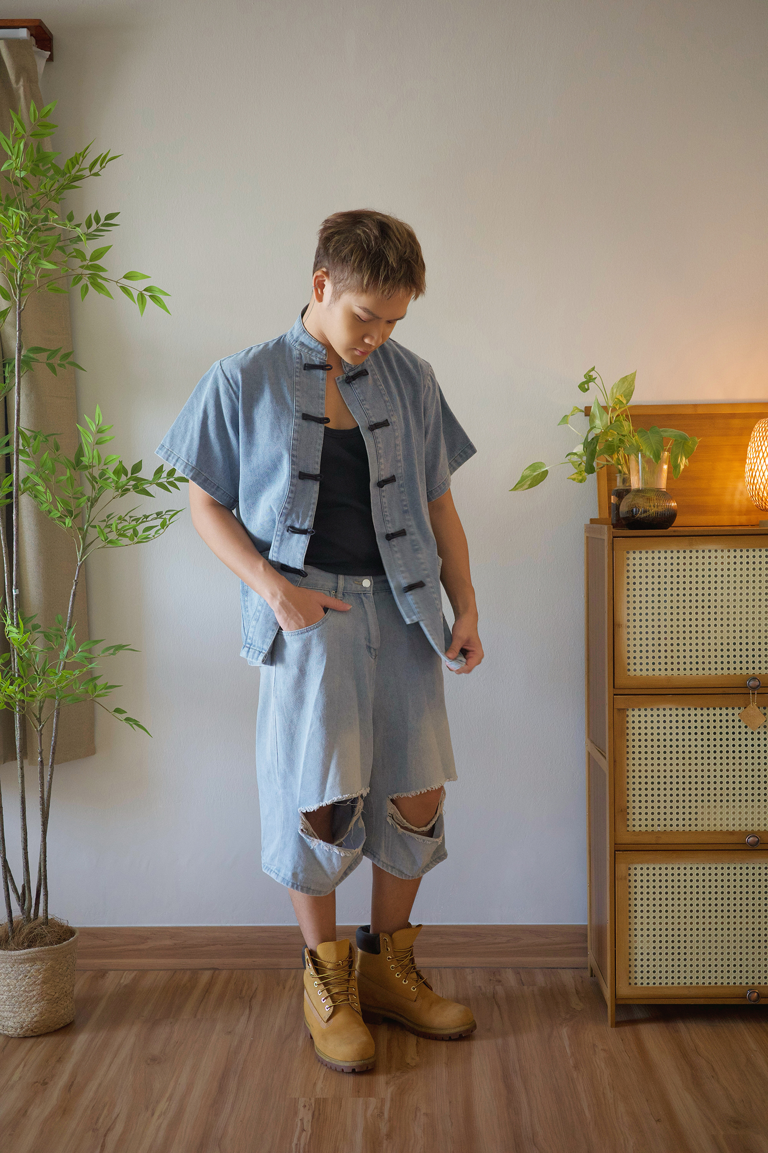 Denim Knot Button Shirt - Male Adult AC860