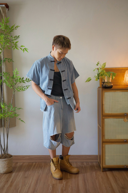 Denim Knot Button Shirt - Male Adult AC860