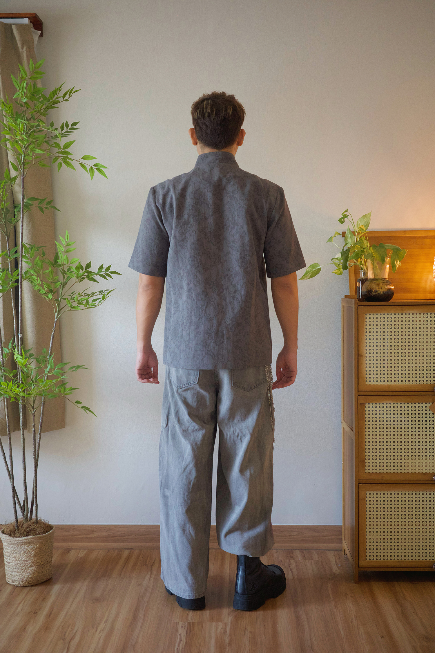 Embossed Jacquard Mandarin Shirt - Men Adult AC169