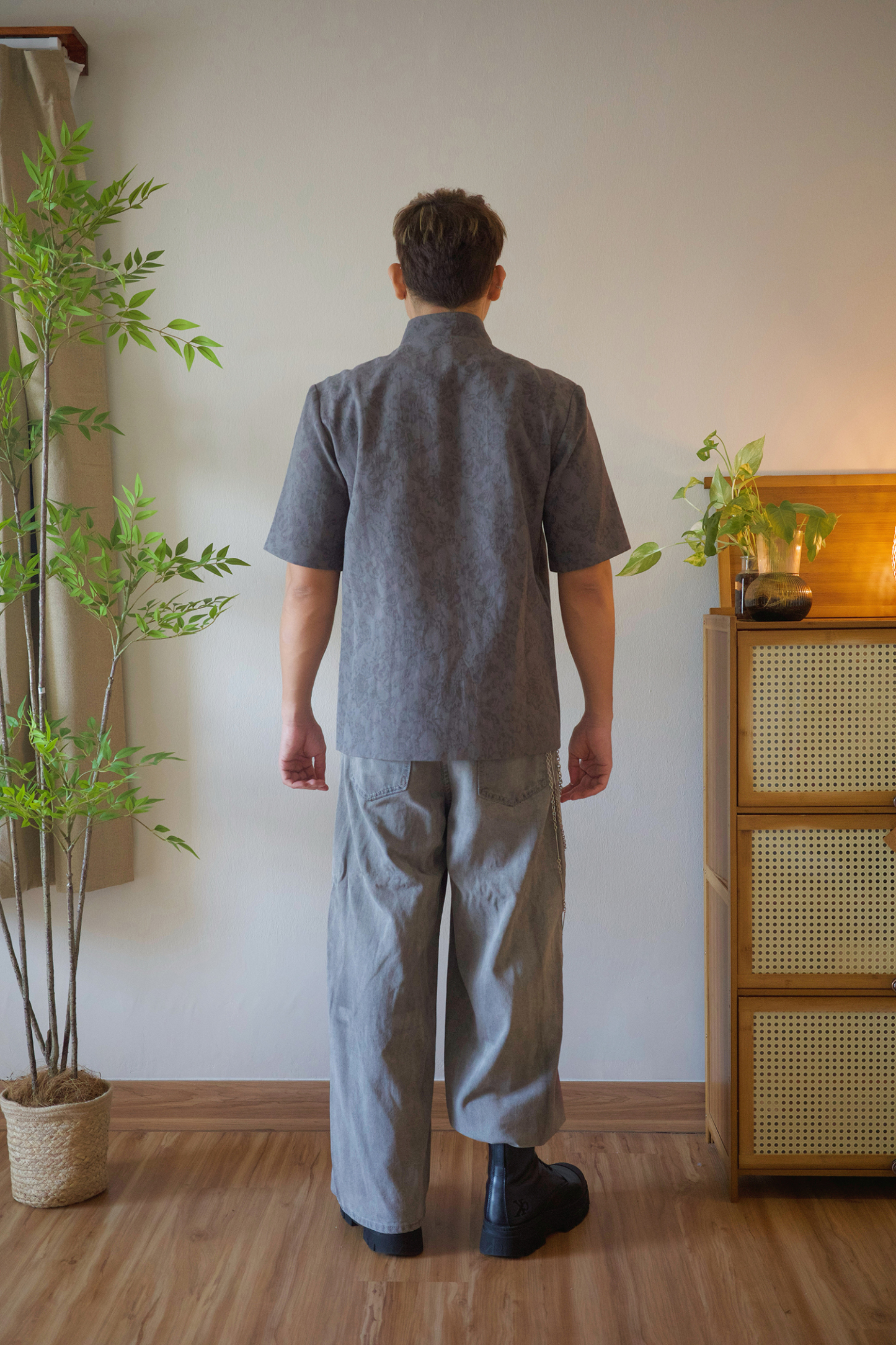 Embossed Jacquard Mandarin Shirt - Men Adult AC169