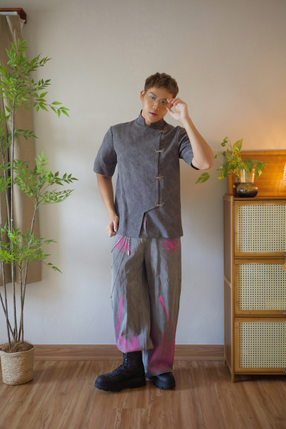 Embossed Jacquard Mandarin Shirt - Men Adult AC169