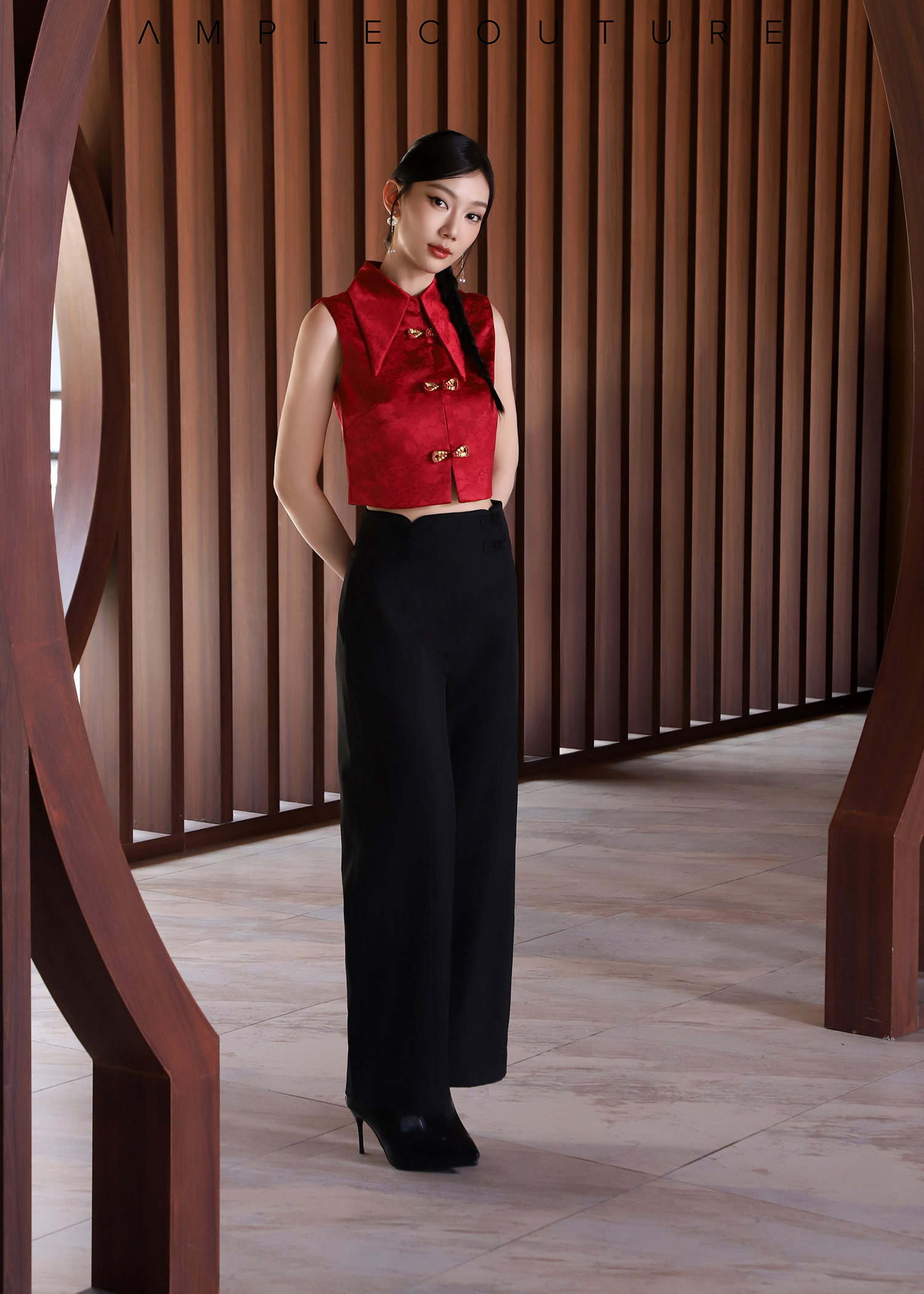 High Waist Chinese Button Long Pants AC229