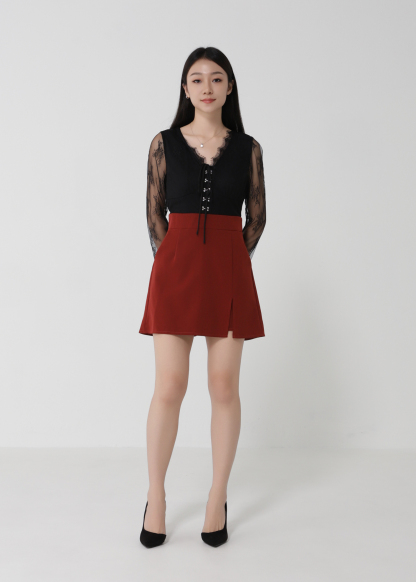 Lace Front Tie Up With Decorative Button Jumpsuit 27880