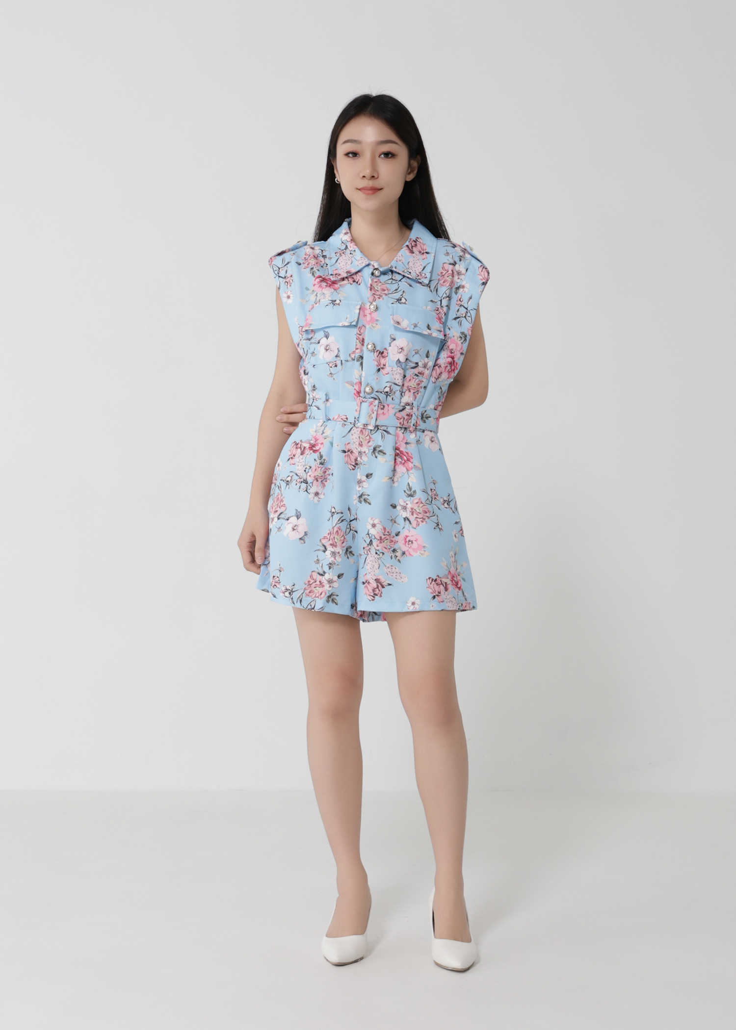 Sleeveless Floral Jumpsuit With Belt 30415