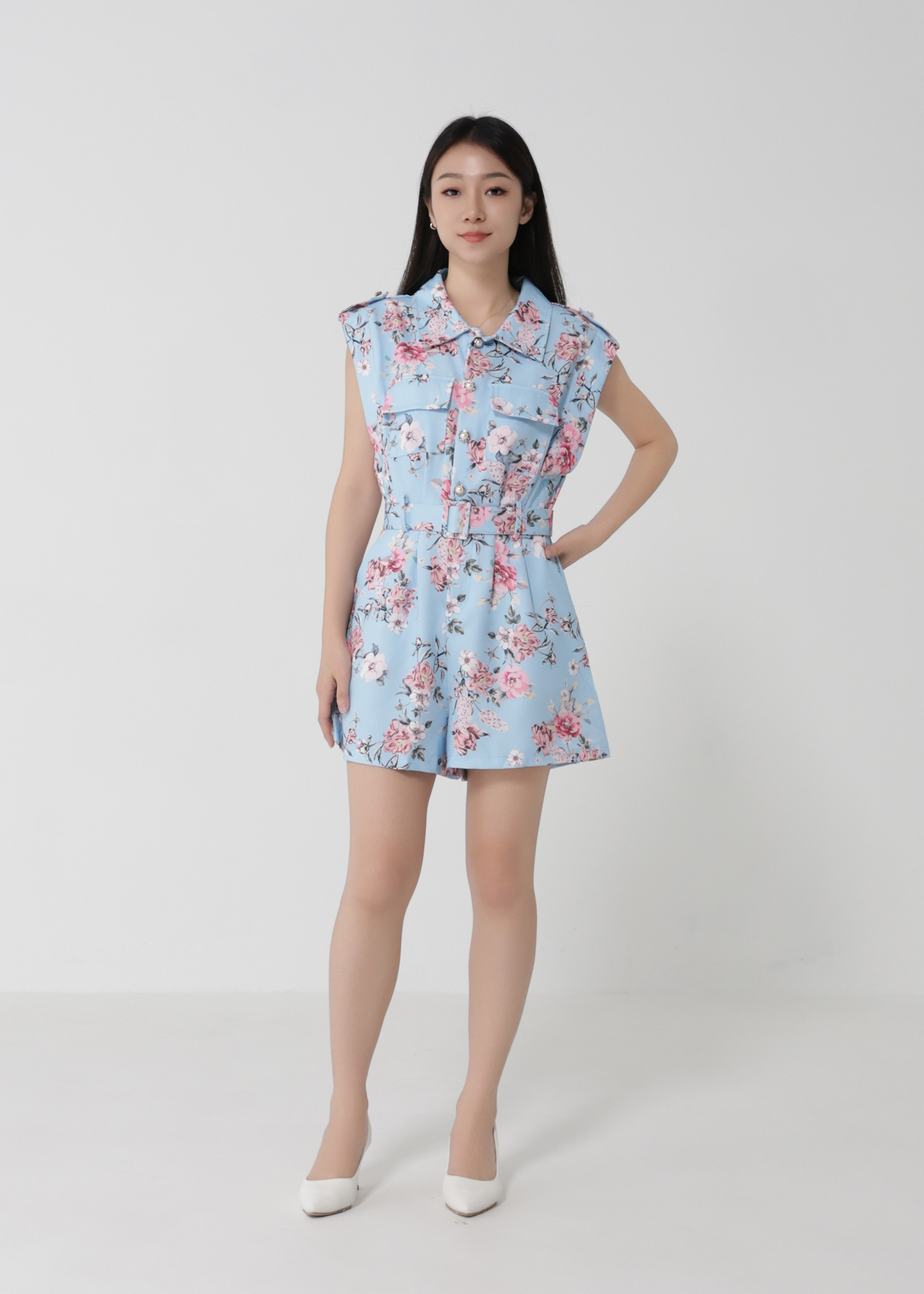 Sleeveless Floral Jumpsuit With Belt 30415