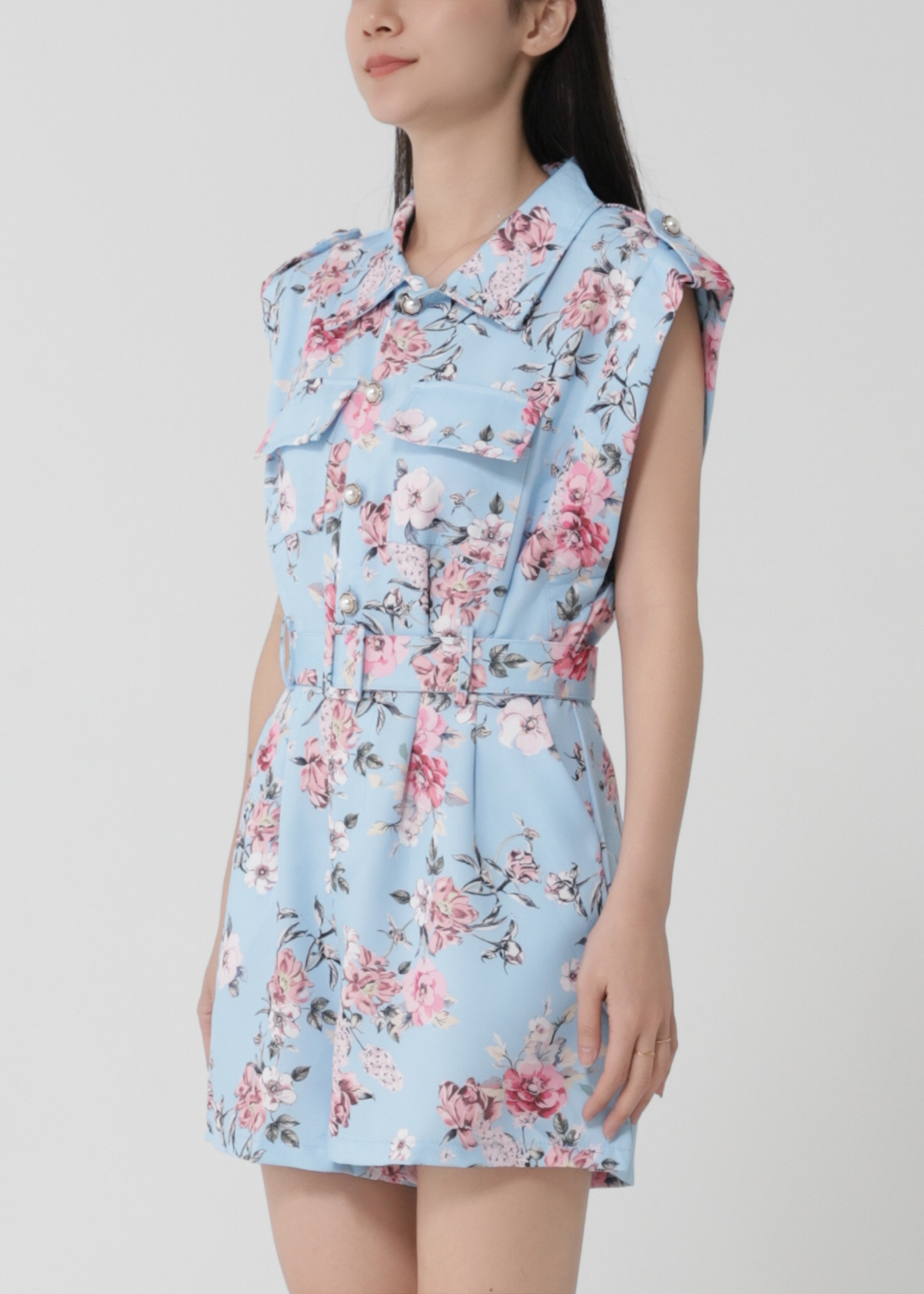Sleeveless Floral Jumpsuit With Belt 30415