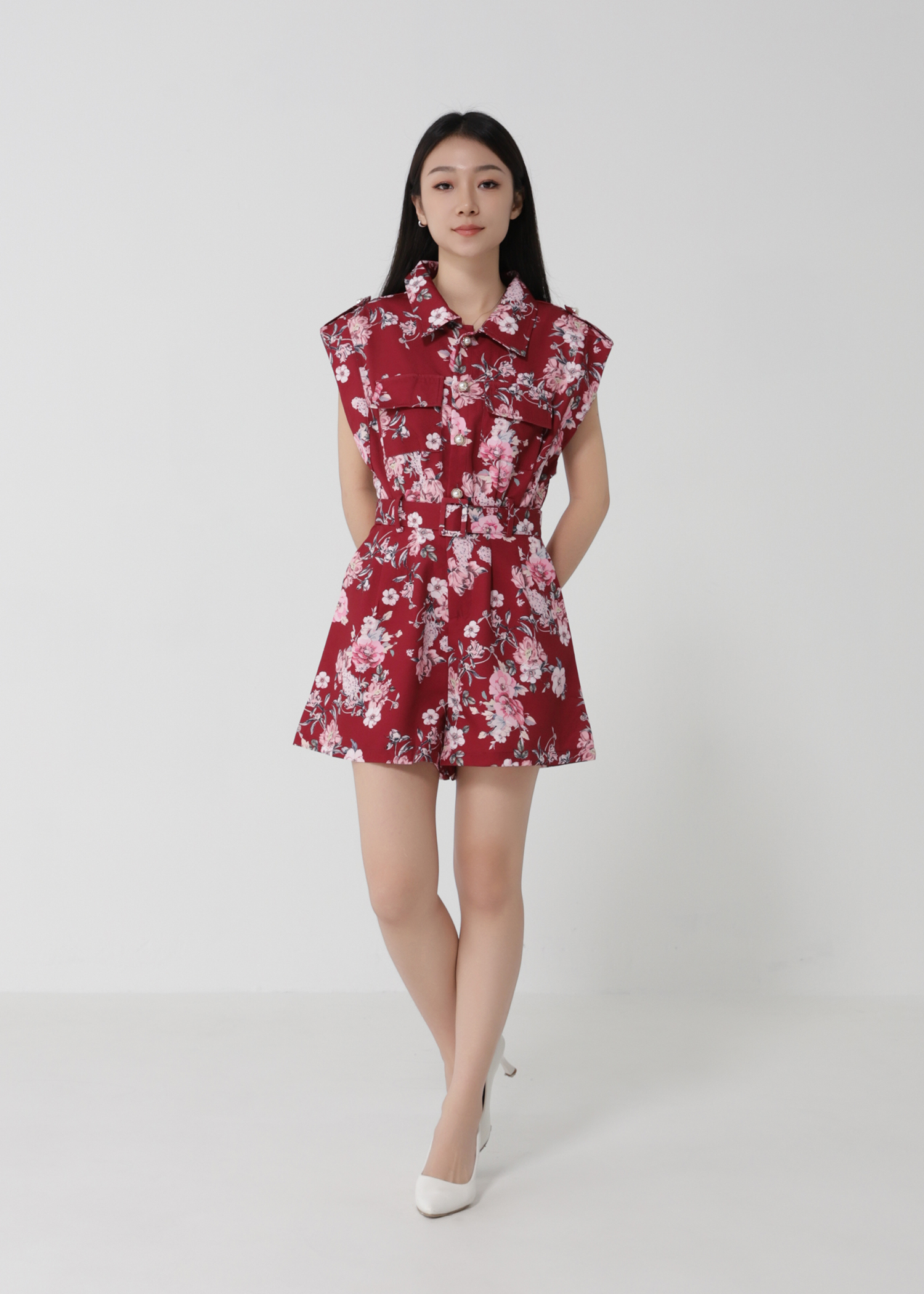 Sleeveless Floral Jumpsuit With Belt 30415