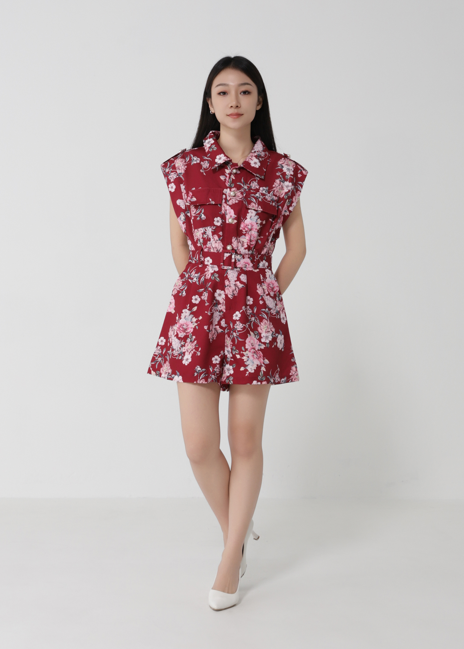 Sleeveless Floral Jumpsuit With Belt 30415