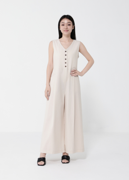 Sleeveless Front Button V Neck Jumpsuit 40435