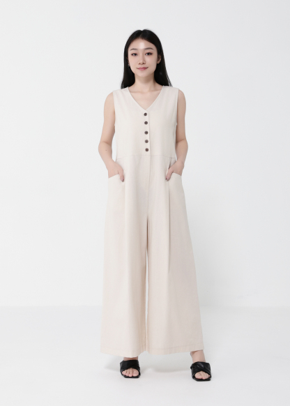 Sleeveless Front Button V Neck Jumpsuit 40435