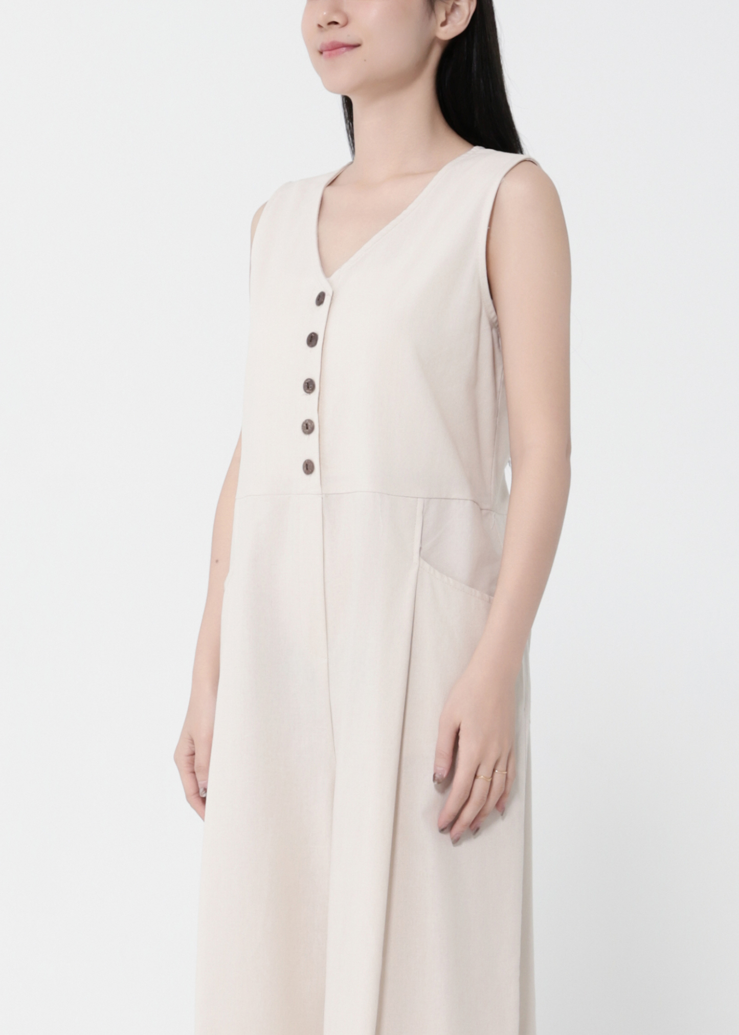 Sleeveless Front Button V Neck Jumpsuit 40435