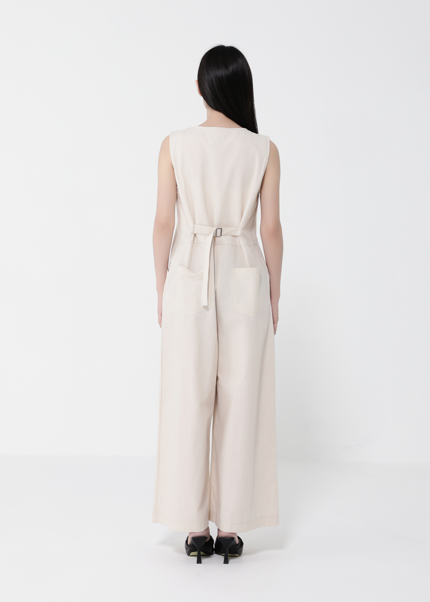 Sleeveless Front Button V Neck Jumpsuit 40435