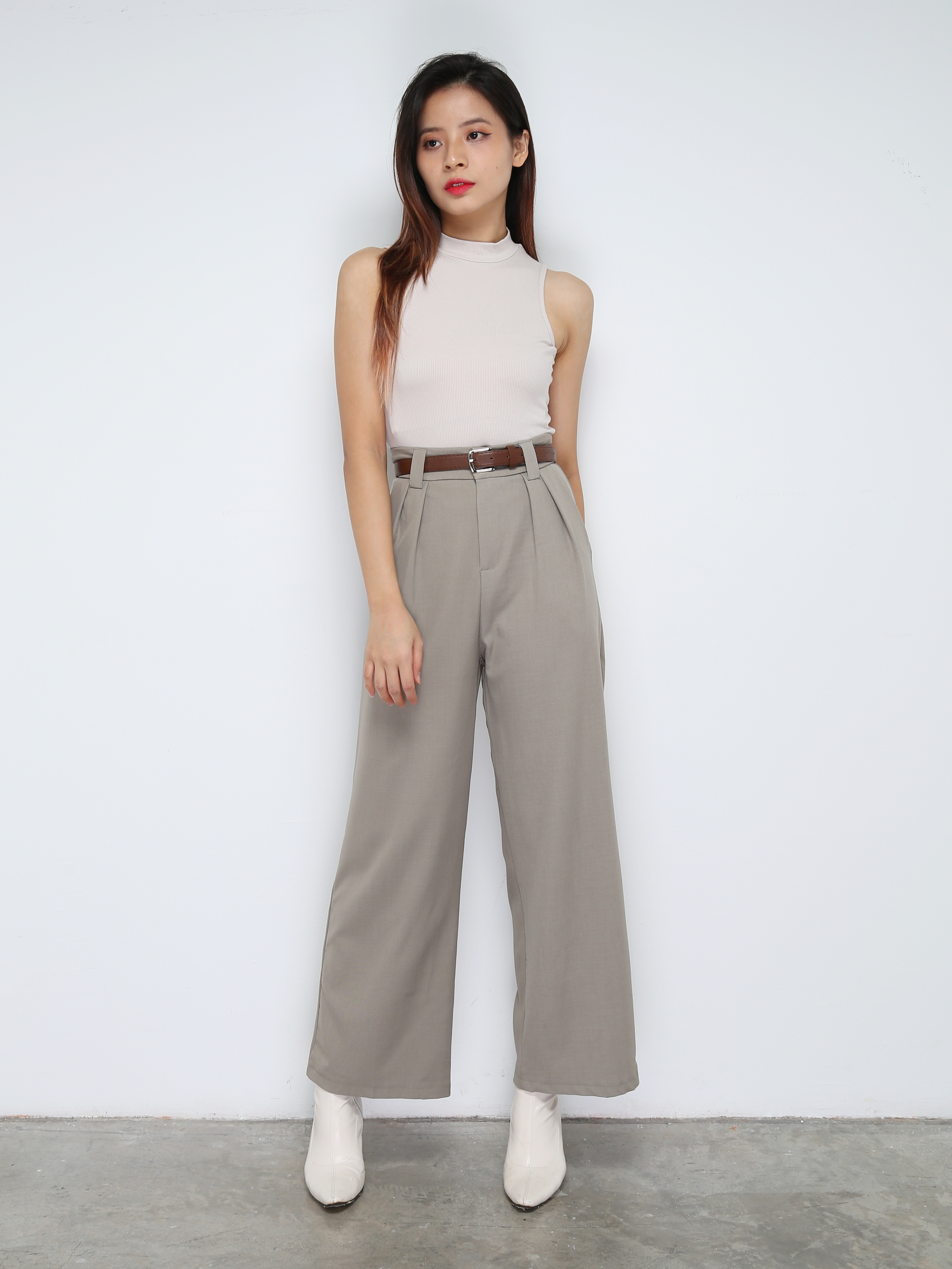 Formal High Waist Side Pocket With Belt Long Pants 30998
