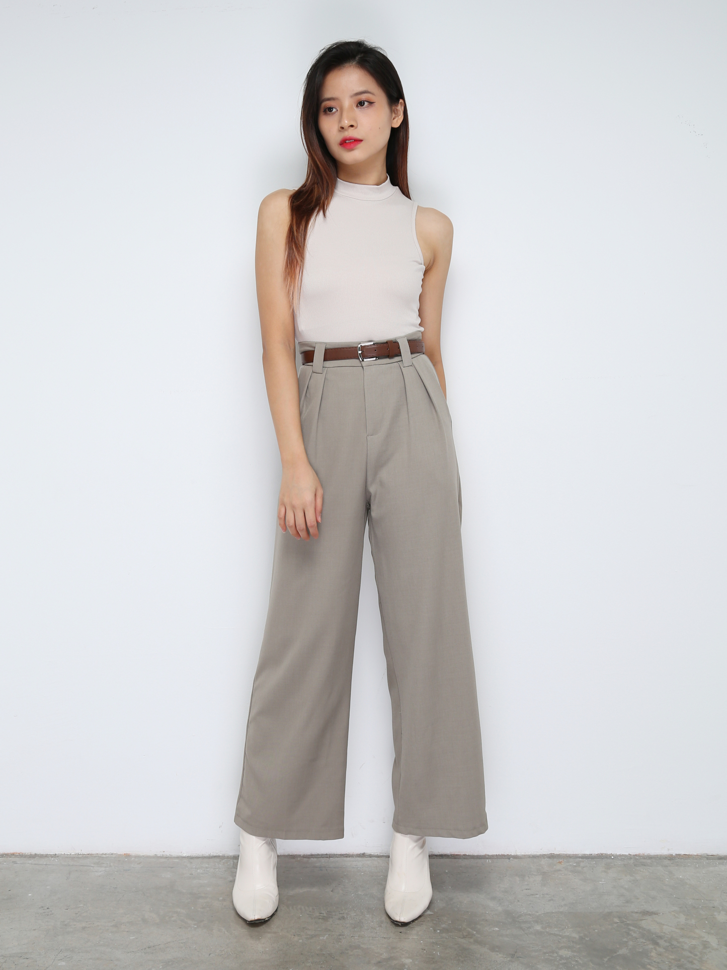 Formal High Waist Side Pocket With Belt Long Pants 30998
