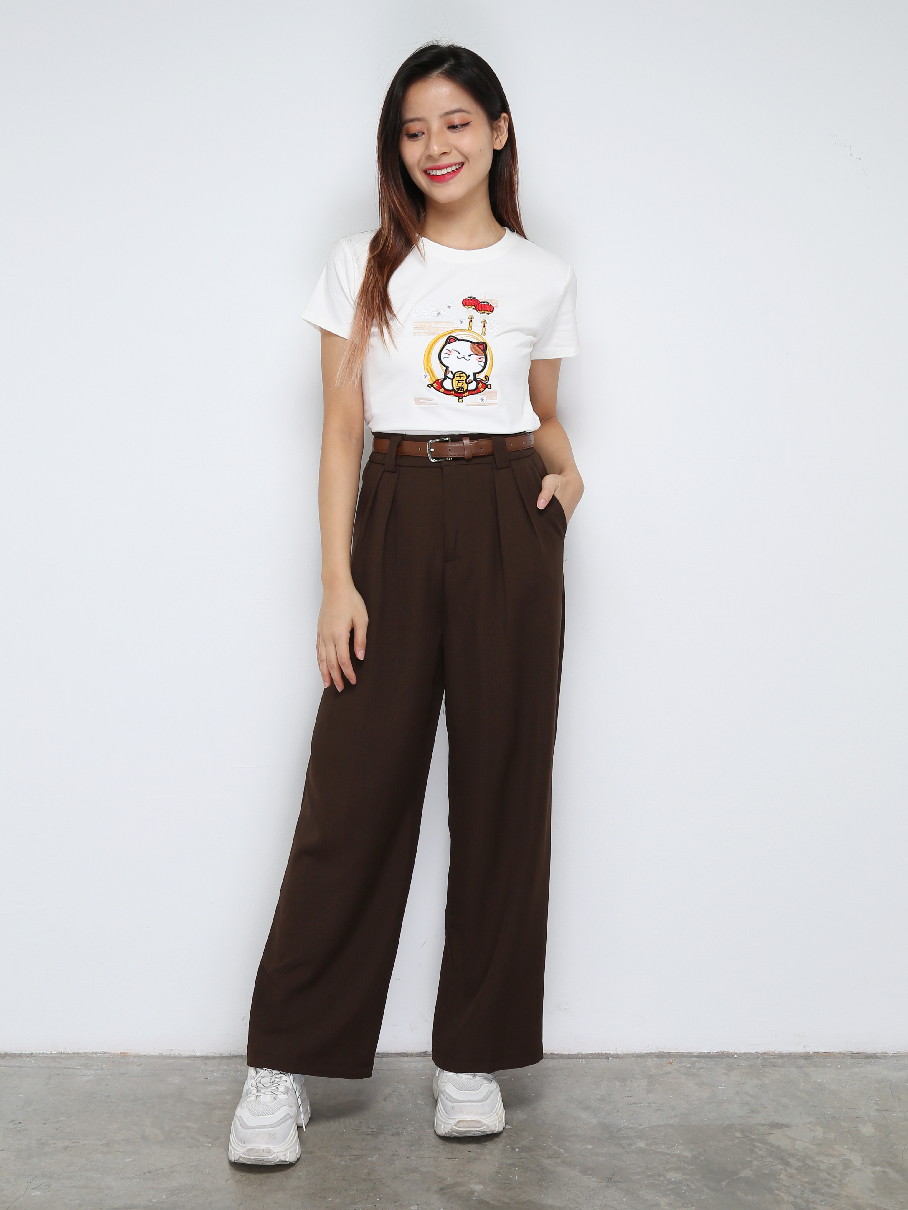 Formal High Waist Side Pocket With Belt Long Pants 30998