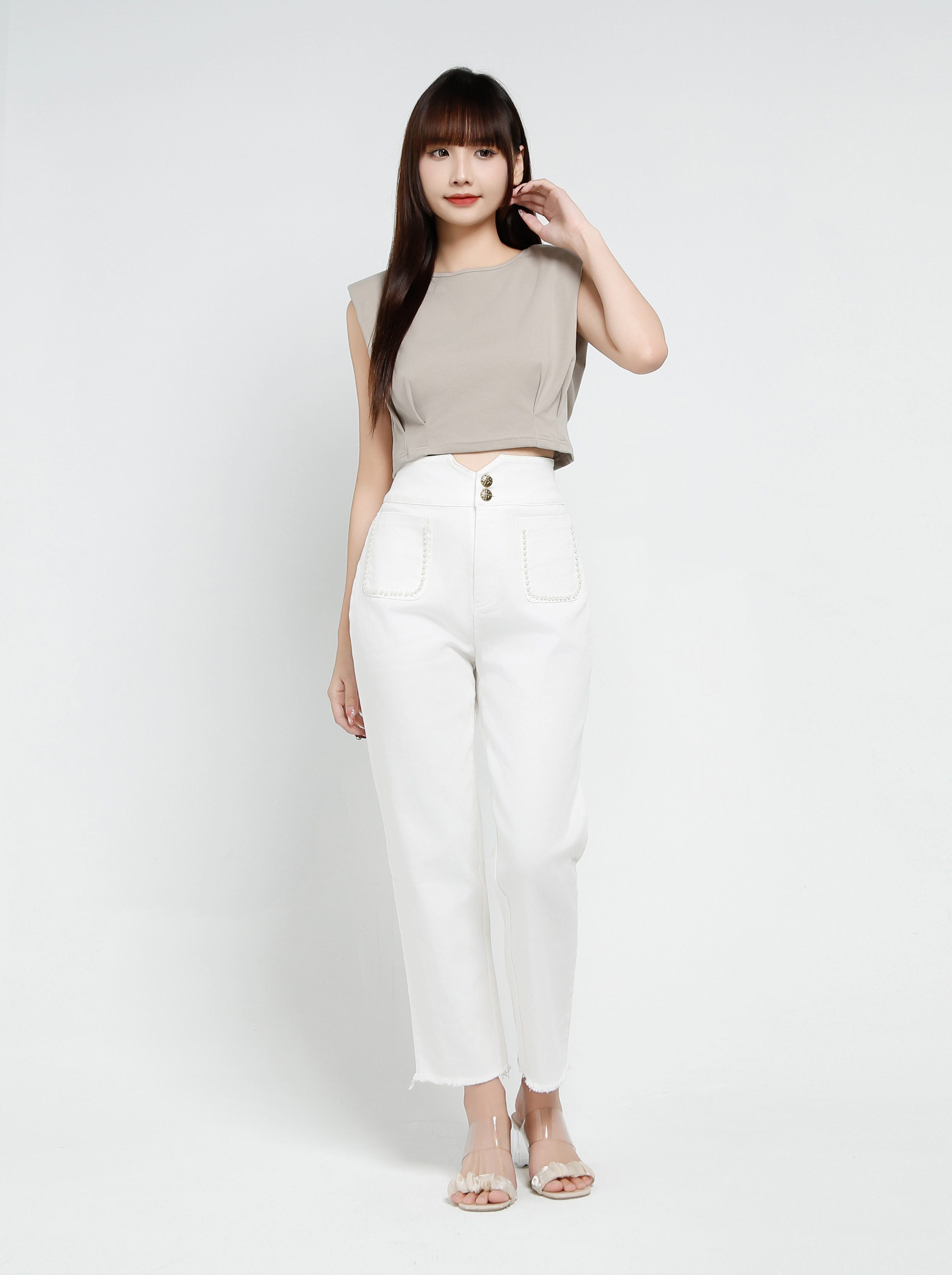 High Waist Denim Long Pants 37044