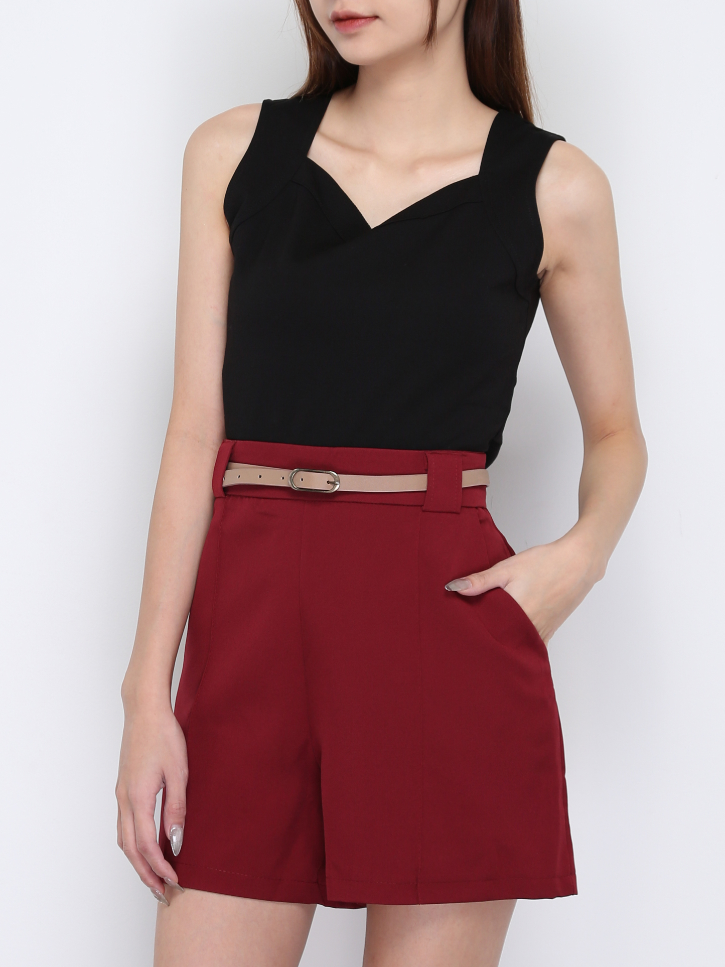 V Neck Back Zip Sleeveless Top 17082