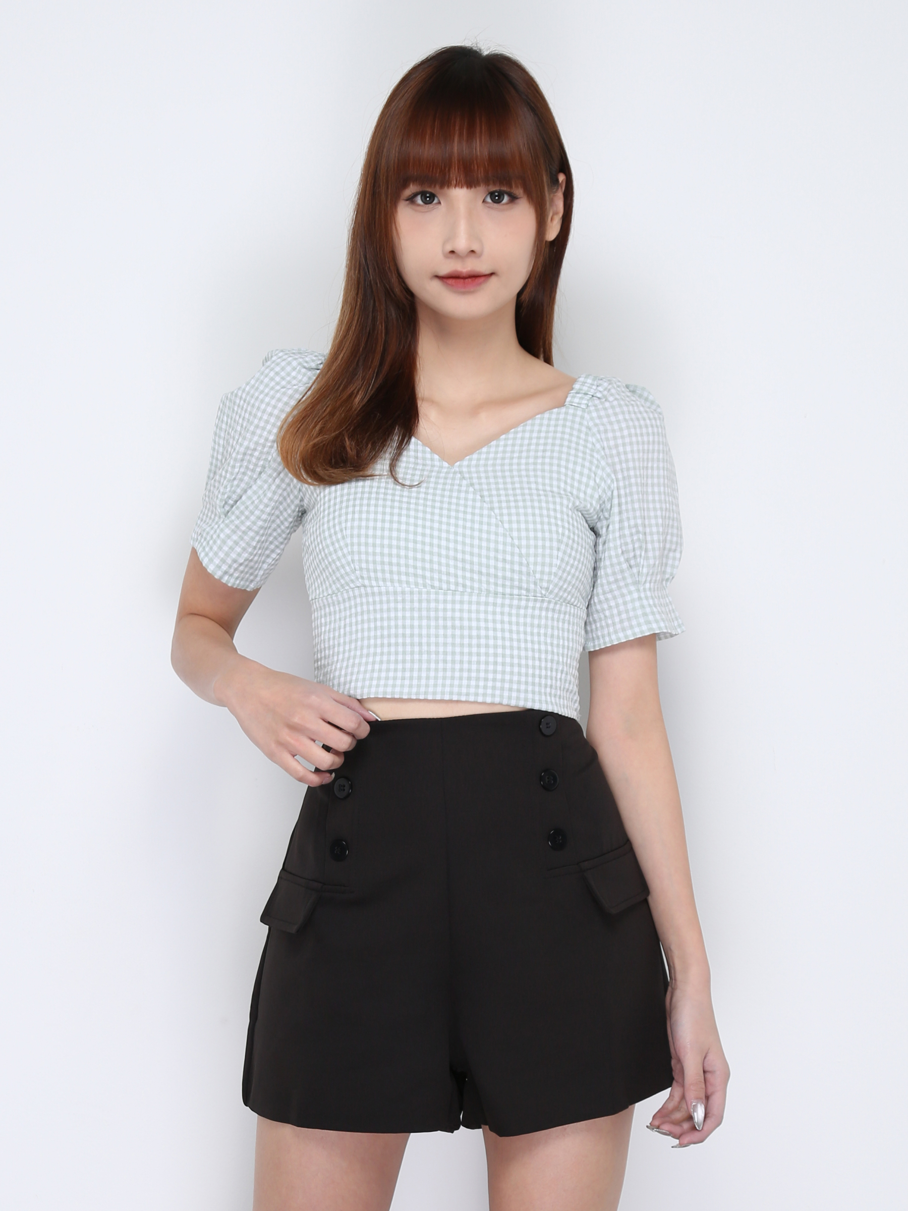 High Waist Two Side Decorative Button Short Pants 17406