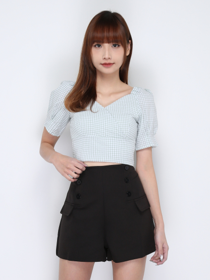 High Waist Two Side Decorative Button Short Pants 17406