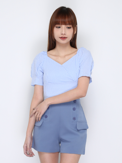 High Waist Two Side Decorative Button Short Pants 17406