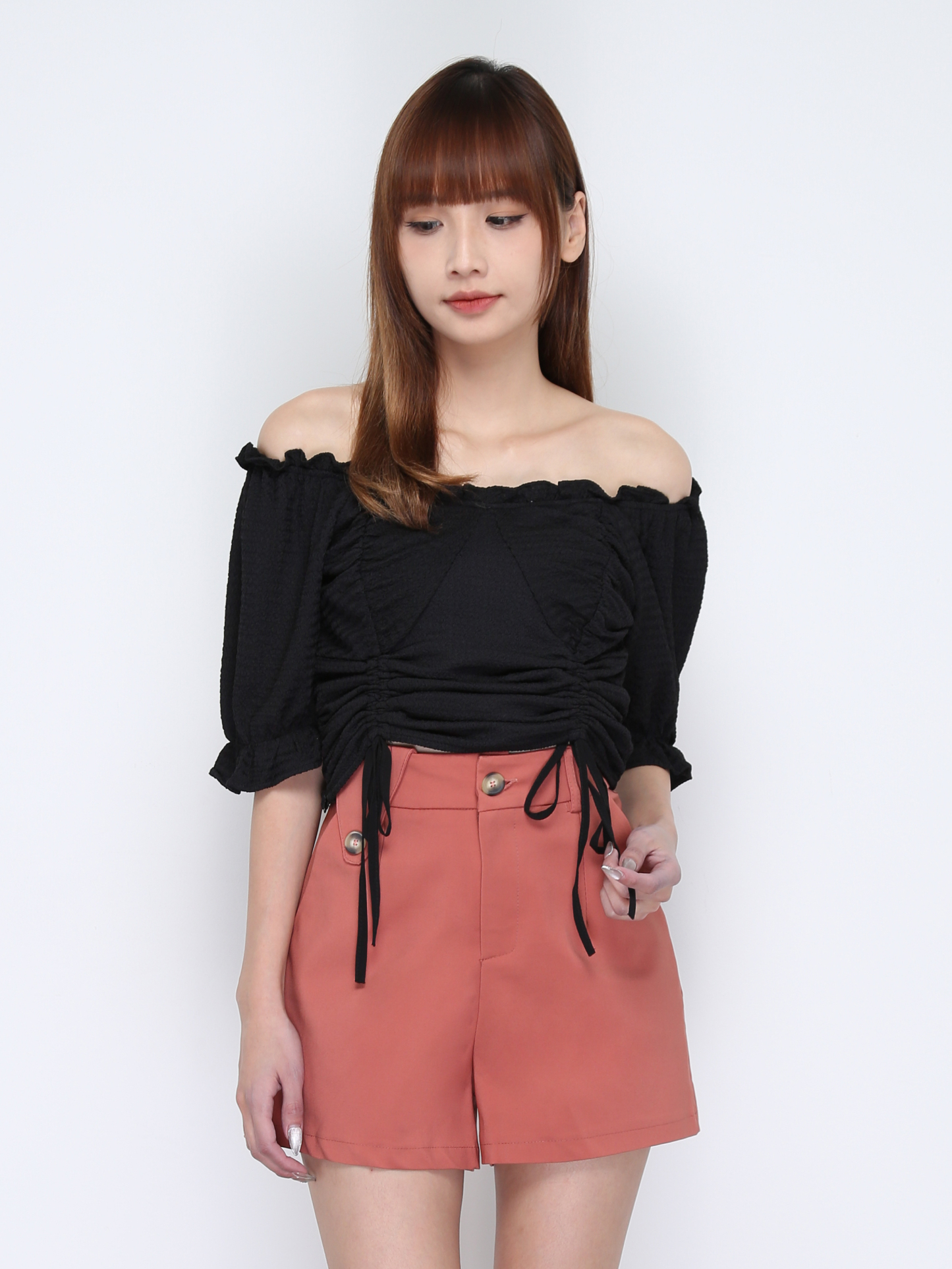 High Waist One Side Triangle Button Short Pants 17012