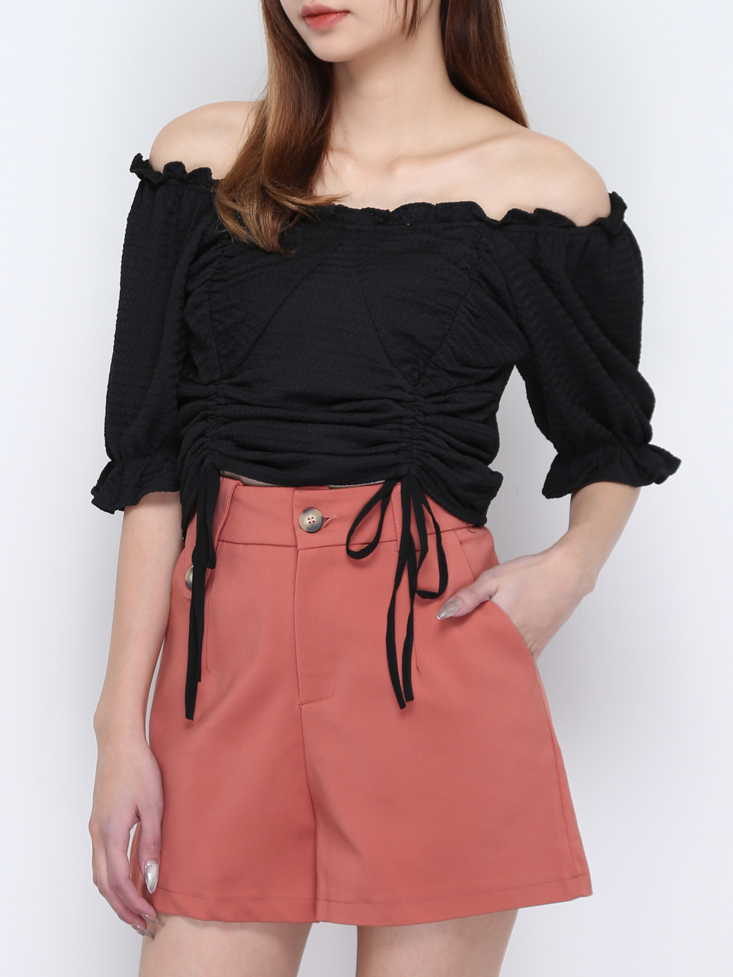 High Waist One Side Triangle Button Short Pants 17012