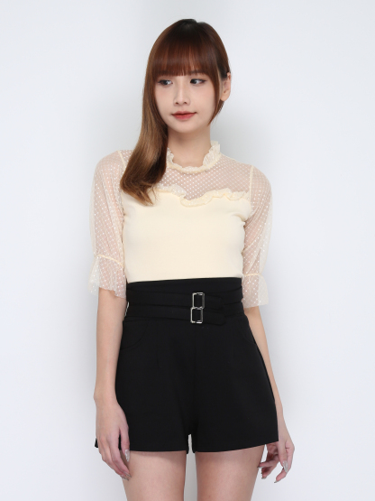 Net Dot Sleeve Neckline Top 17087