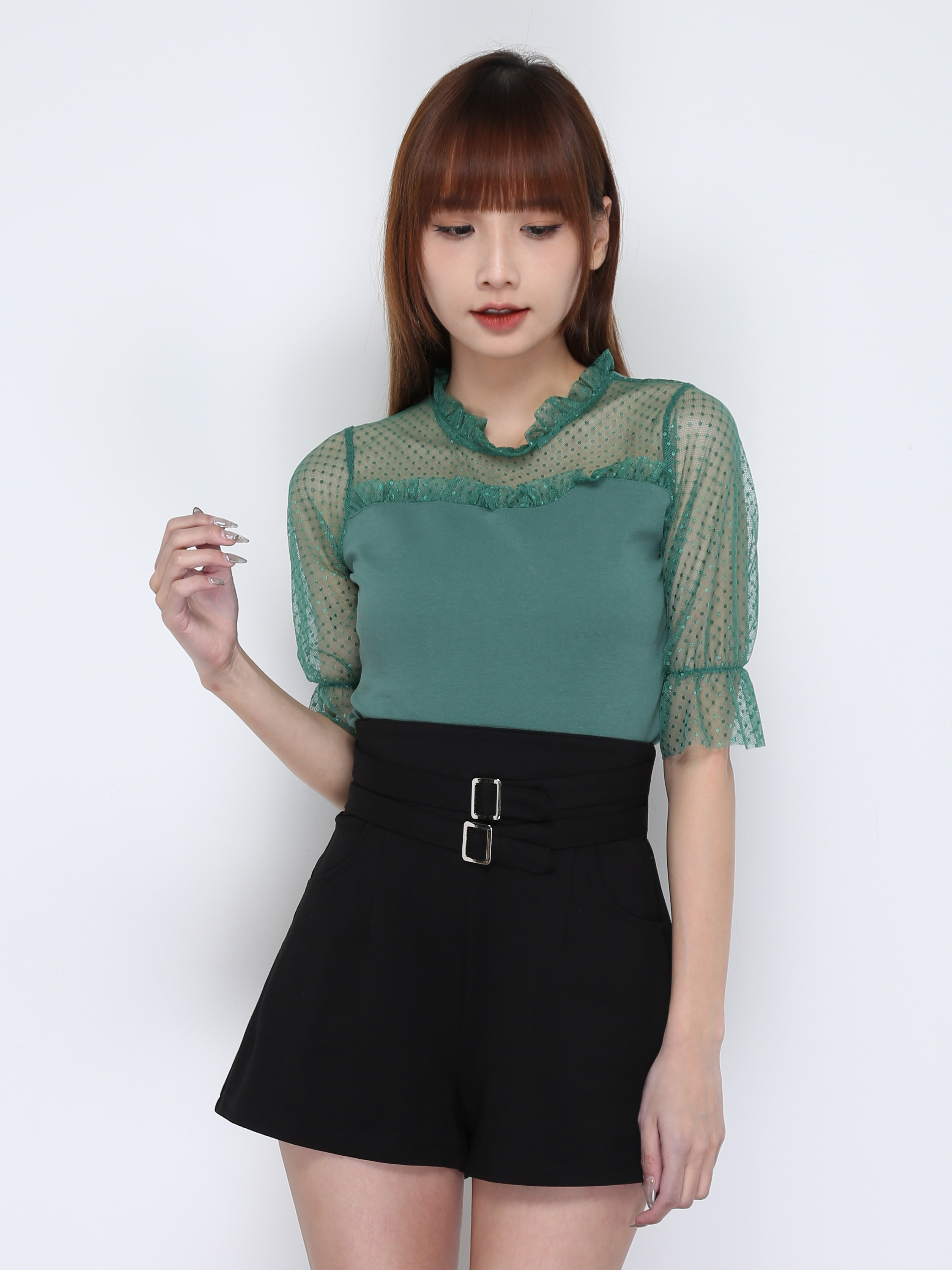 Net Dot Sleeve Neckline Top 17087