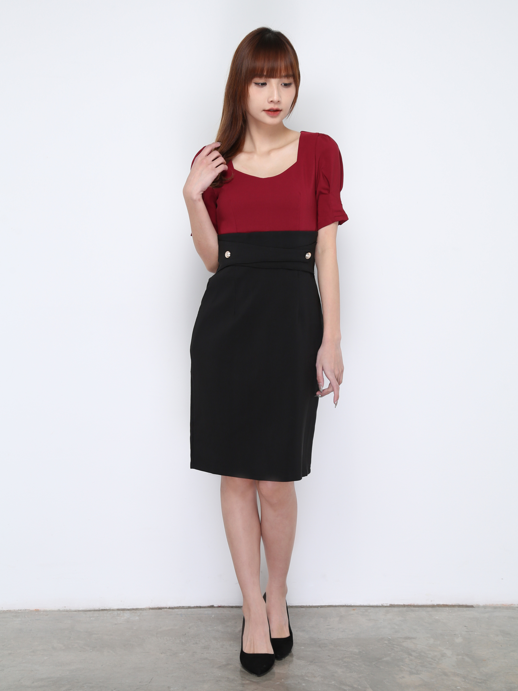 Two Tone With Decorative Belt Dress 19465