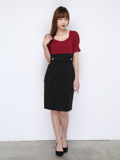 Two Tone With Decorative Belt Dress 19465