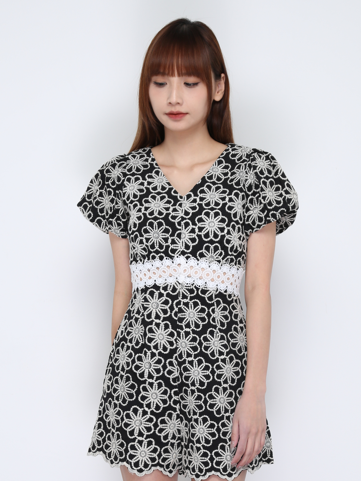 V Neck Floral Puff Sleeve Jumpsuit 17450