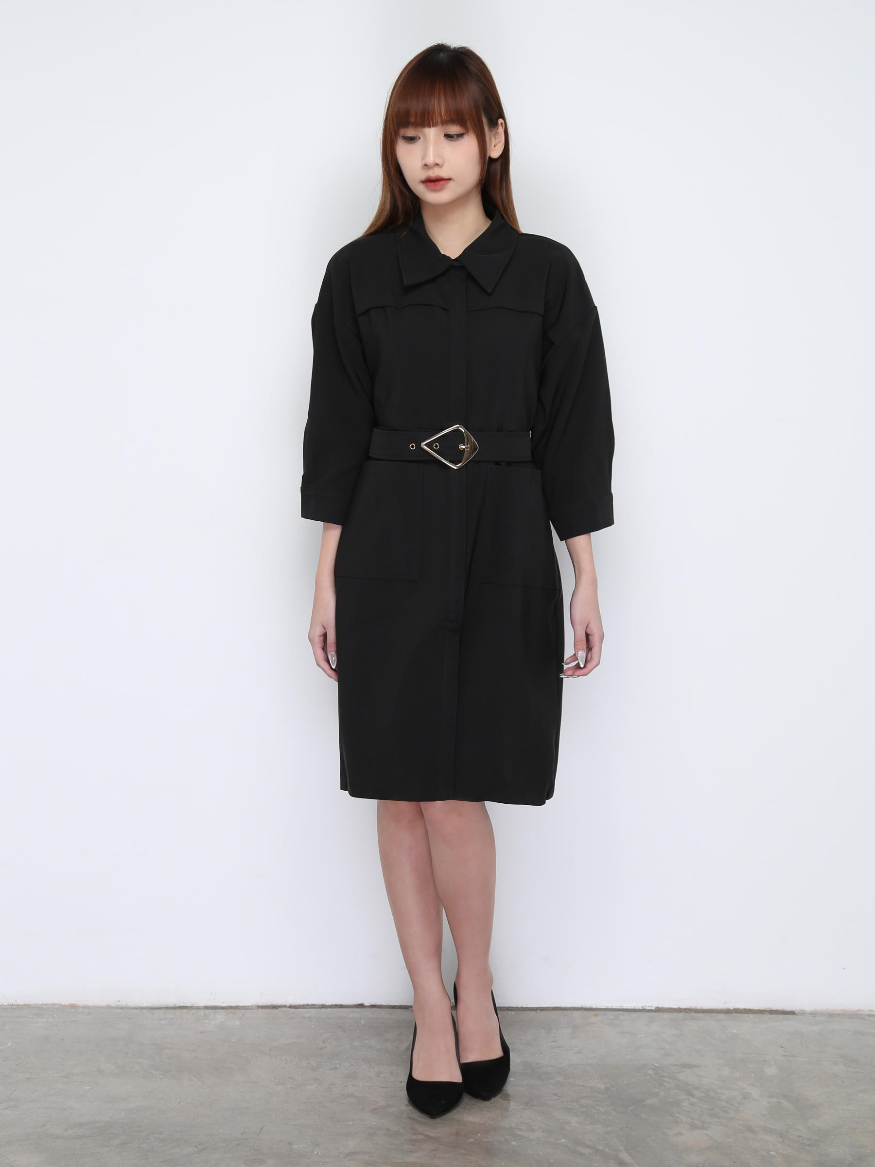 Collar With Belt Front Button Dress 19391