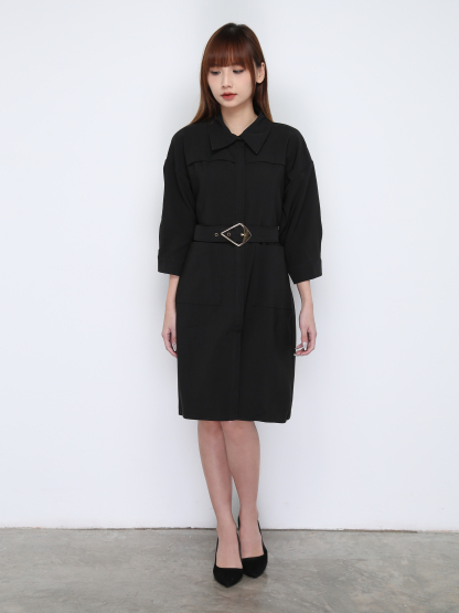 Collar With Belt Front Button Dress 19391