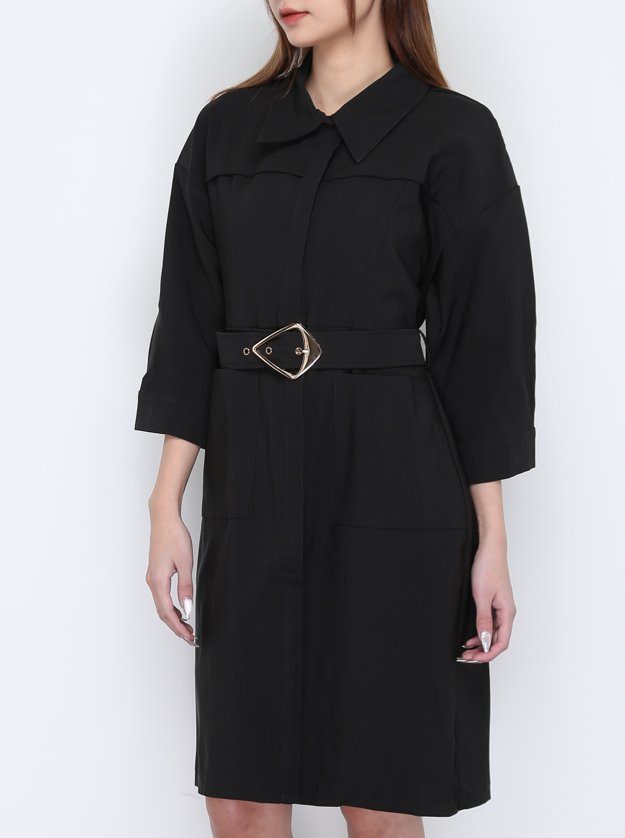 Collar With Belt Front Button Dress 19391