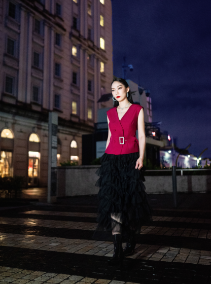 [PREORDER] Sleeveless Front Button With Belt Top AC421