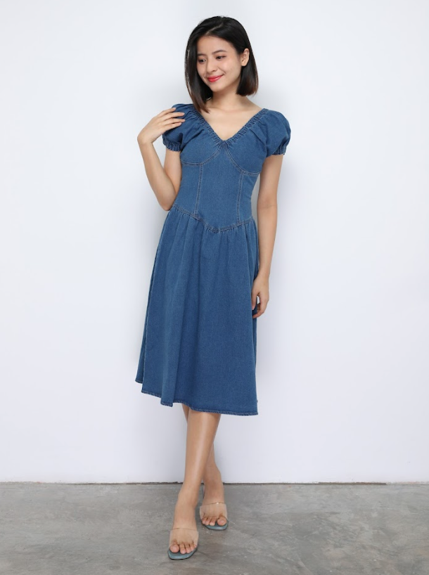 Denim V Neck Dress 34415
