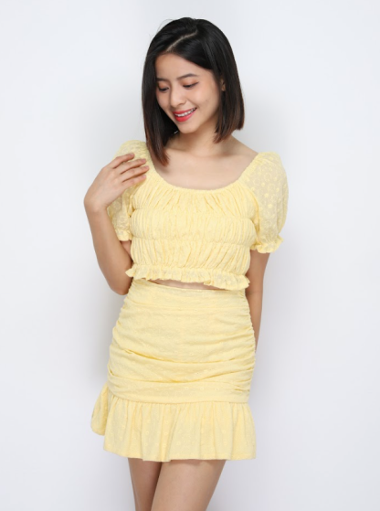 Puff Sleeve Top With Skirt Pant Set 34384