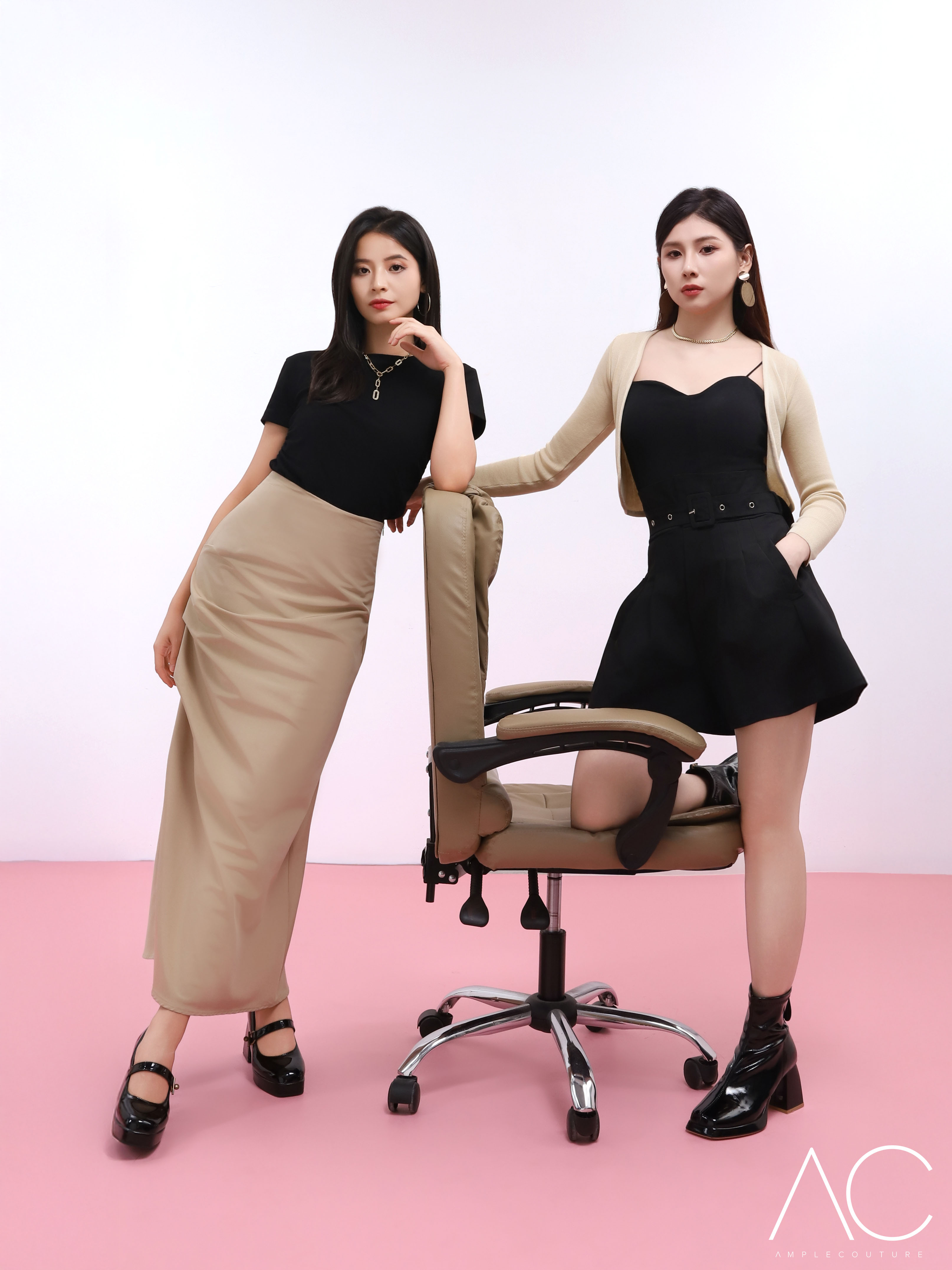 Side Zip Pleated Long Skirt DJ060