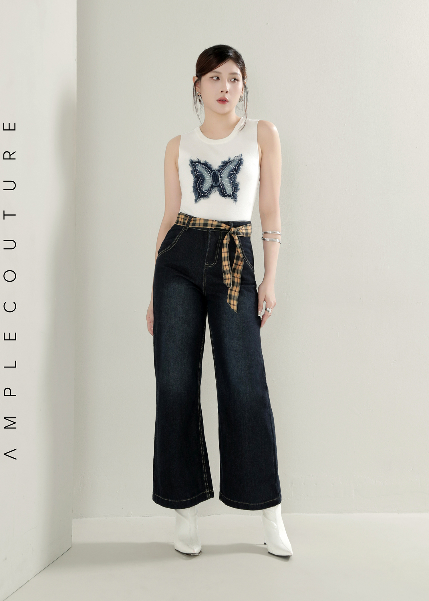 Denim High Waist Side Pocket Long Pant 52924