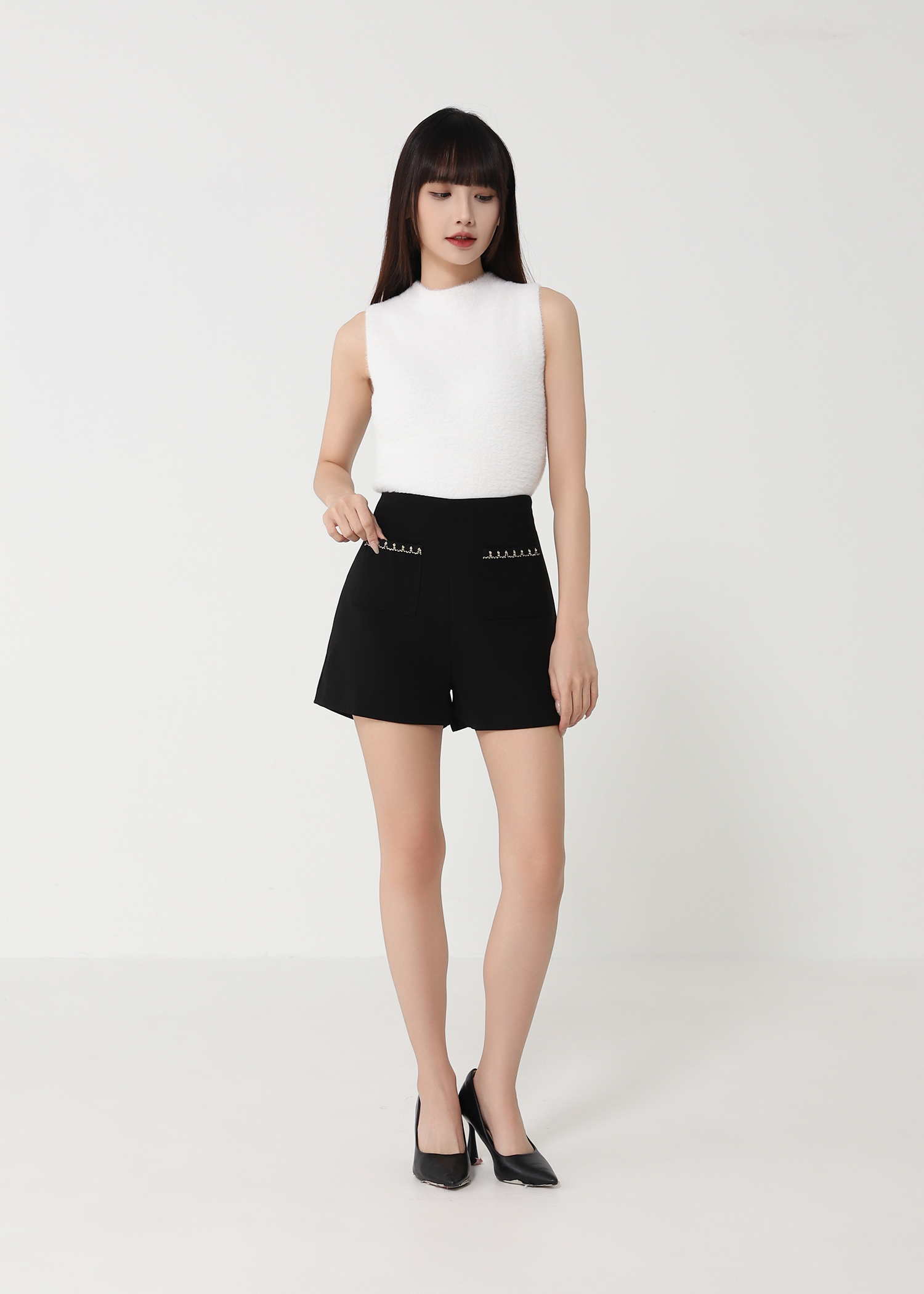 High Waist Front Pocket Short Pants 48821