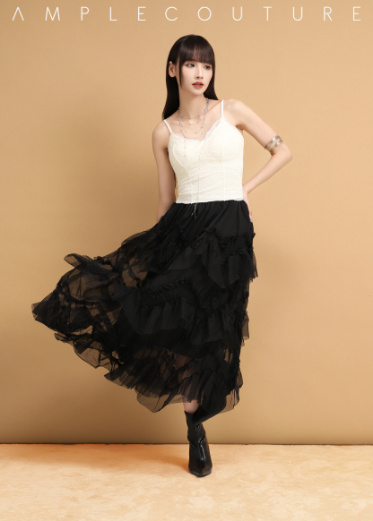 Layered Mesh Maxi Skirt DJ137