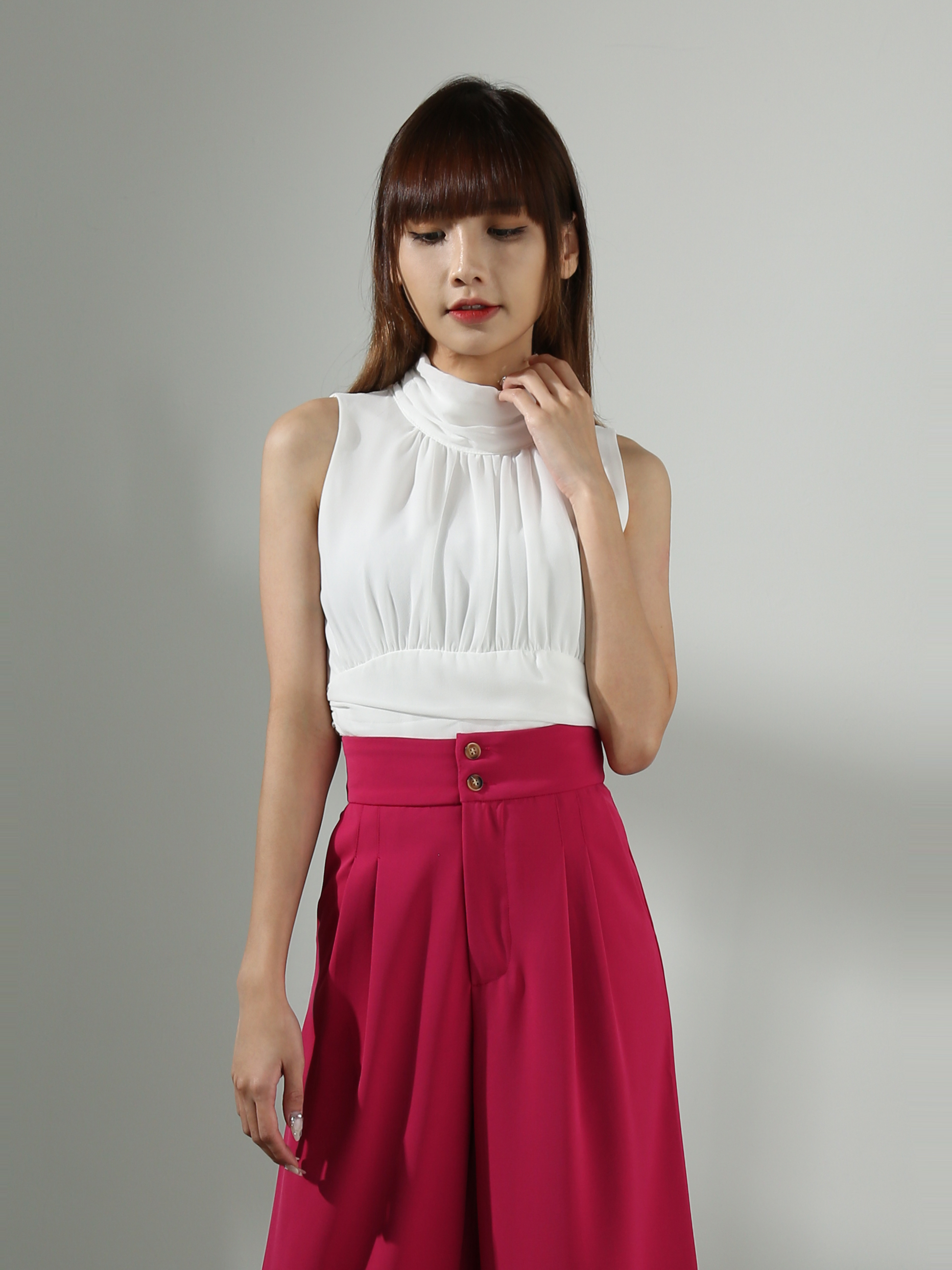 [PREORDER]Sleeveless Waist Pleated Top AC506 (SPO)