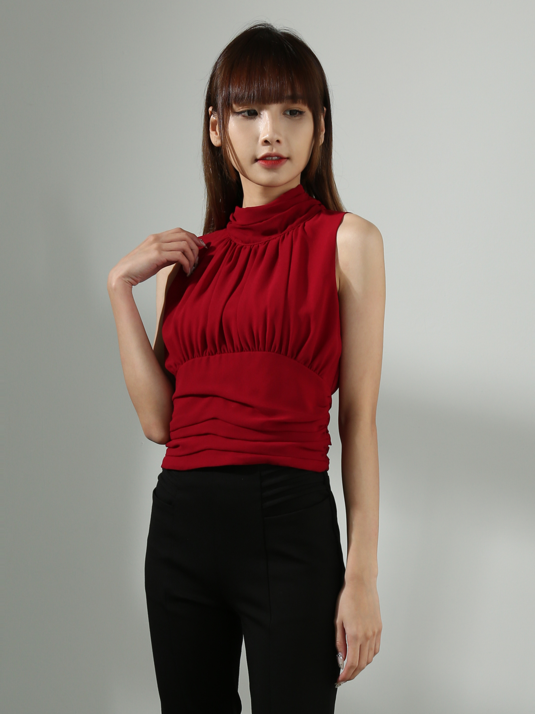 [PREORDER]Sleeveless Waist Pleated Top AC506 (SPO)