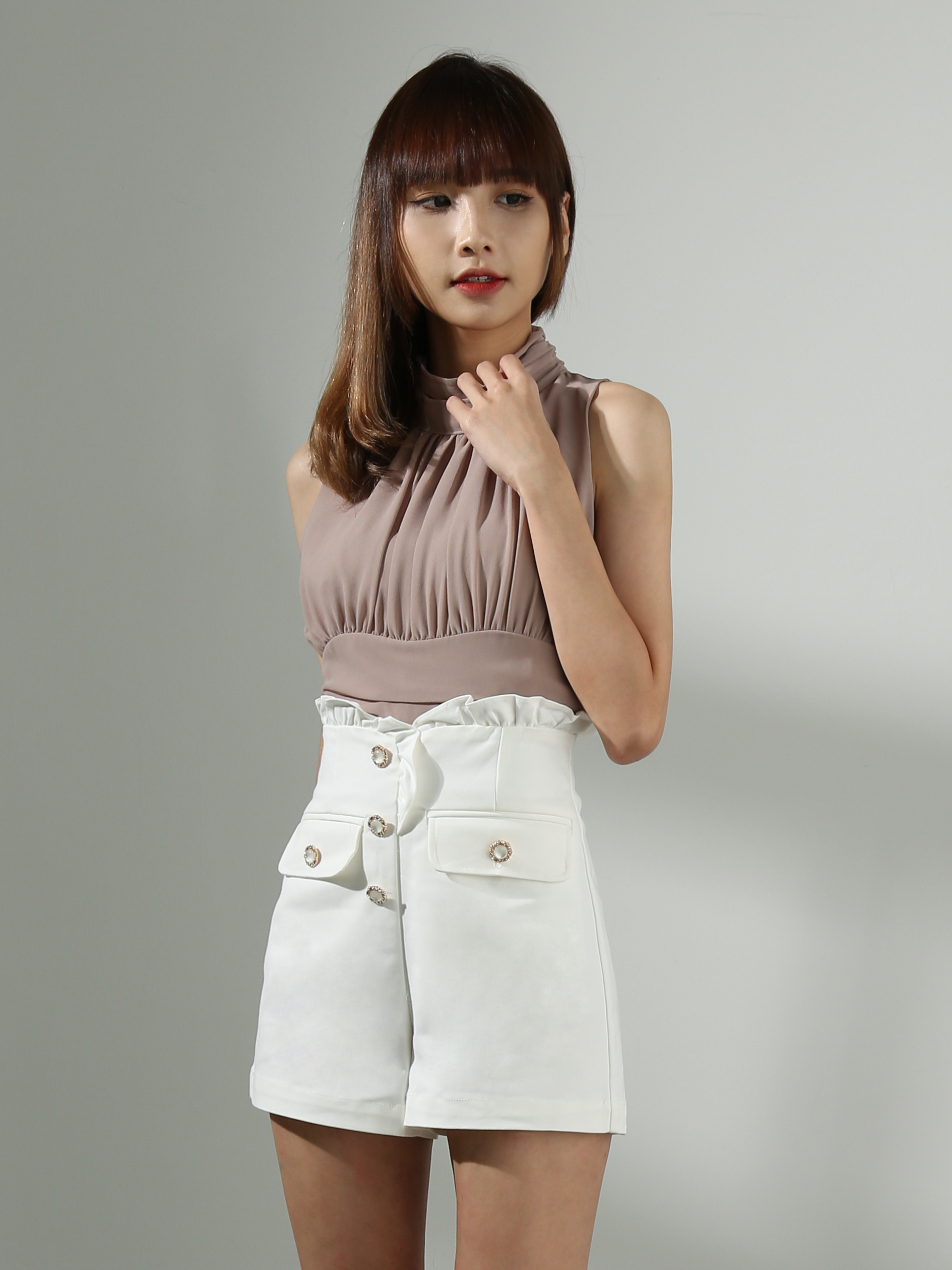 [PREORDER]Sleeveless Waist Pleated Top AC506 (SPO)