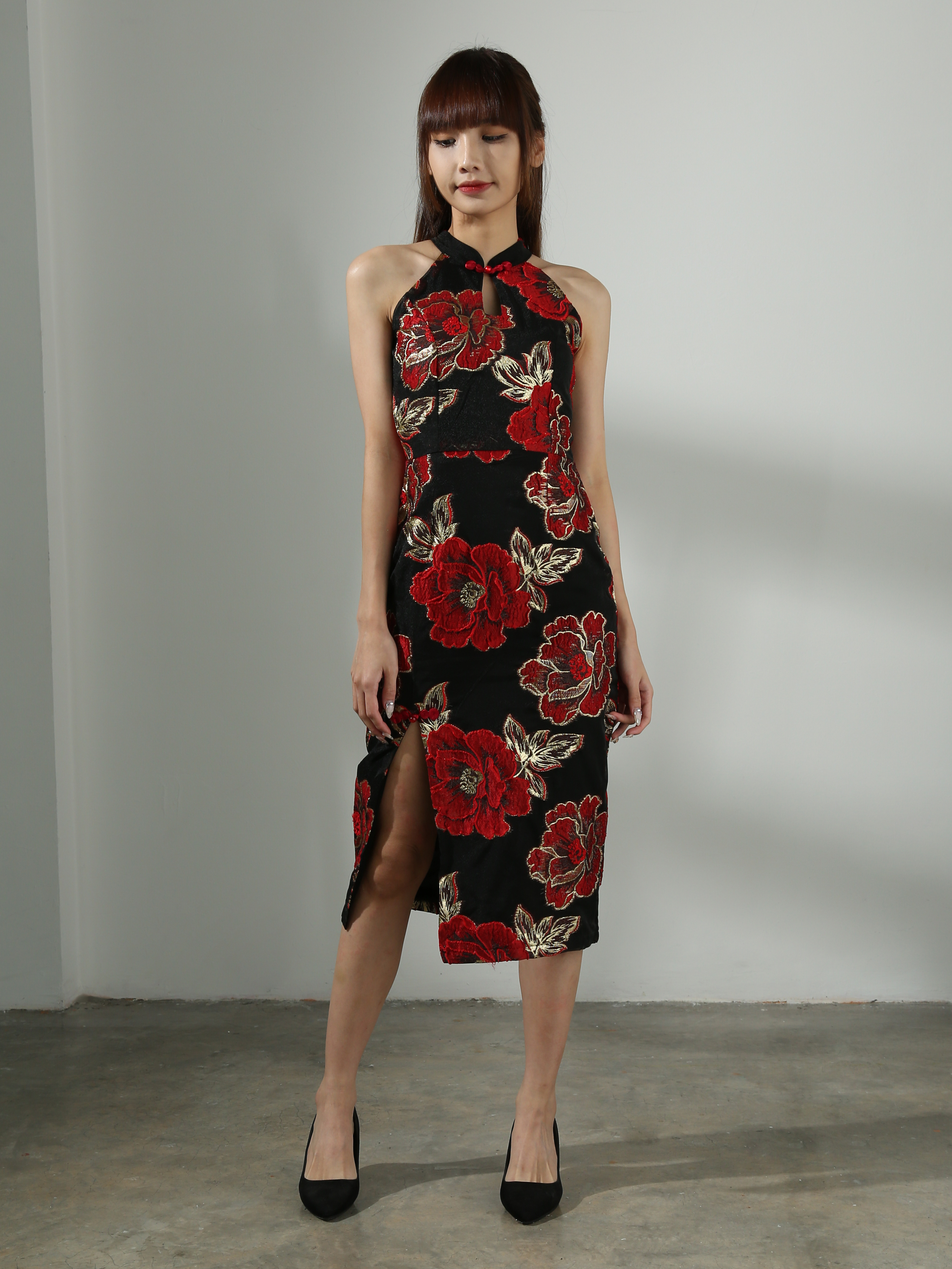 Flower Cheongsam Halter Dress AC603 (SPO)