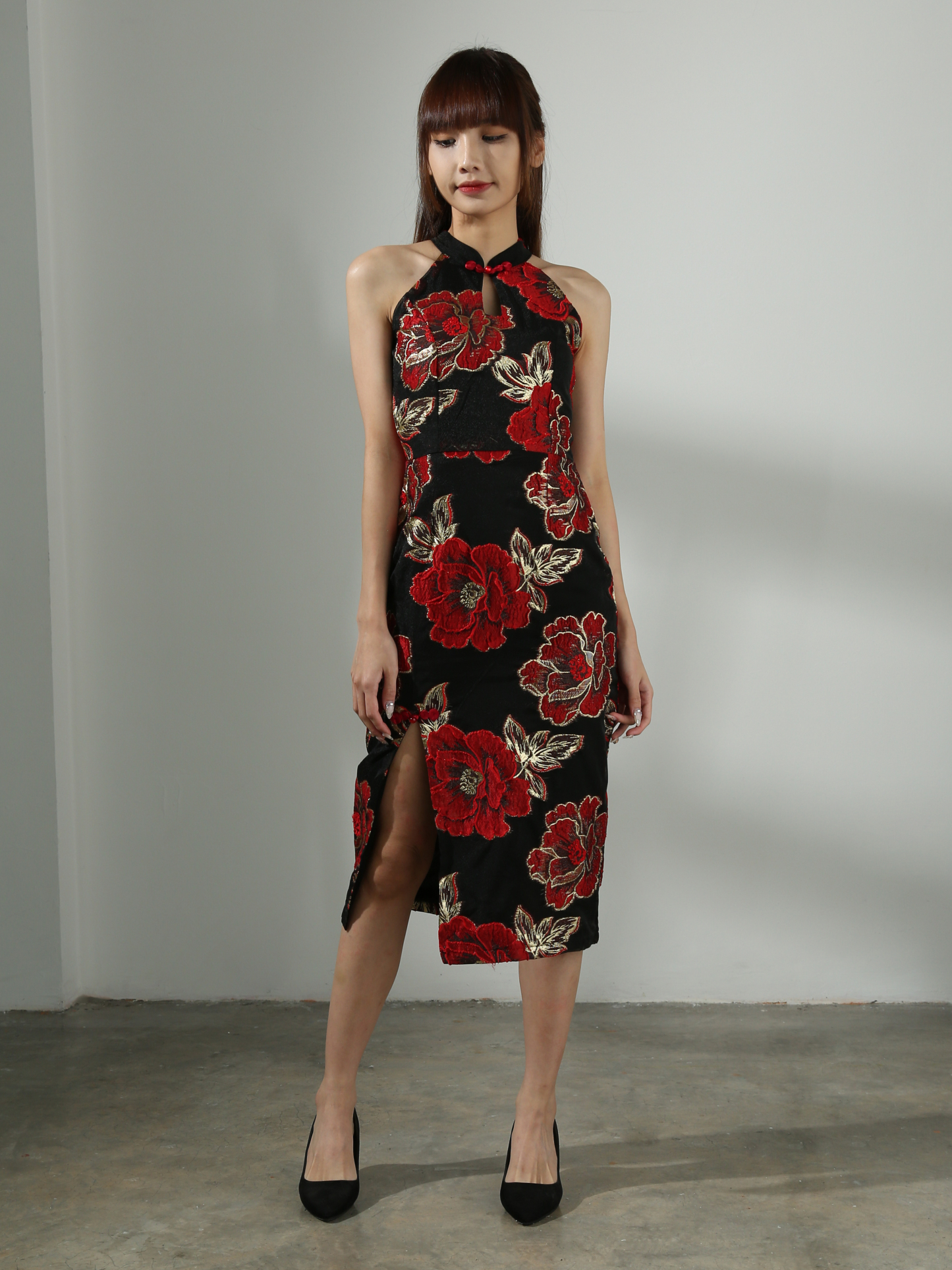 Flower Cheongsam Halter Dress AC603 (SPO)