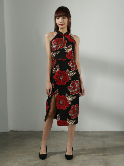 Flower Cheongsam Halter Dress AC603 (SPO)