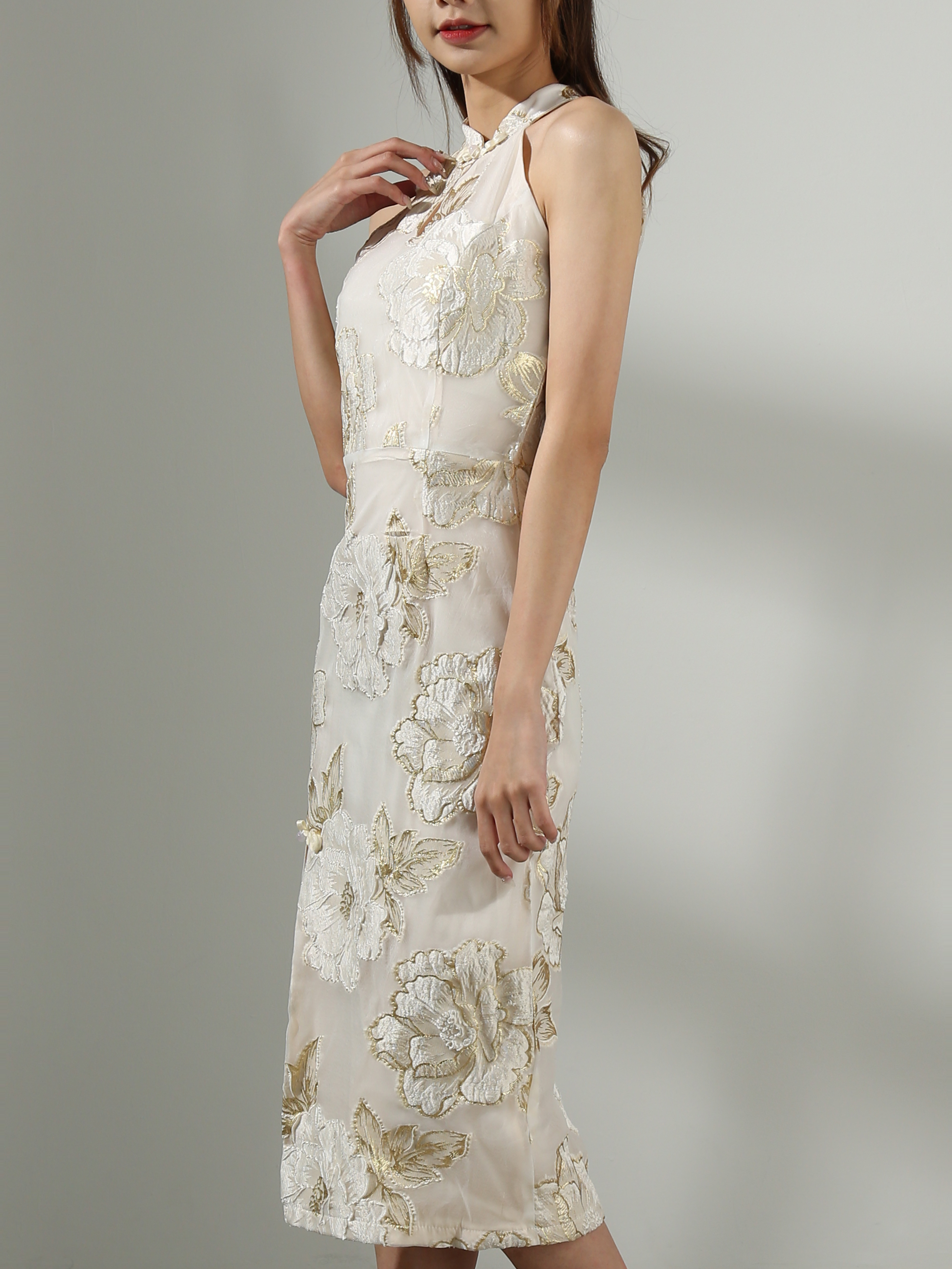 Flower Cheongsam Halter Dress AC603 (SPO)